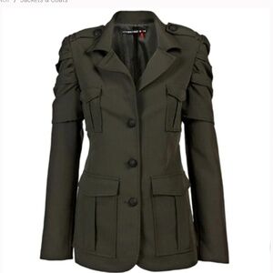 Literature Noir Military Style Army Green Puff Sleeve Blazer Jacket Size XS